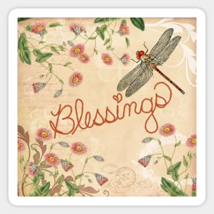 Inspirational Quote Blessings Dragonfly Floral Vintage Wild Flowers Gifts Sticker